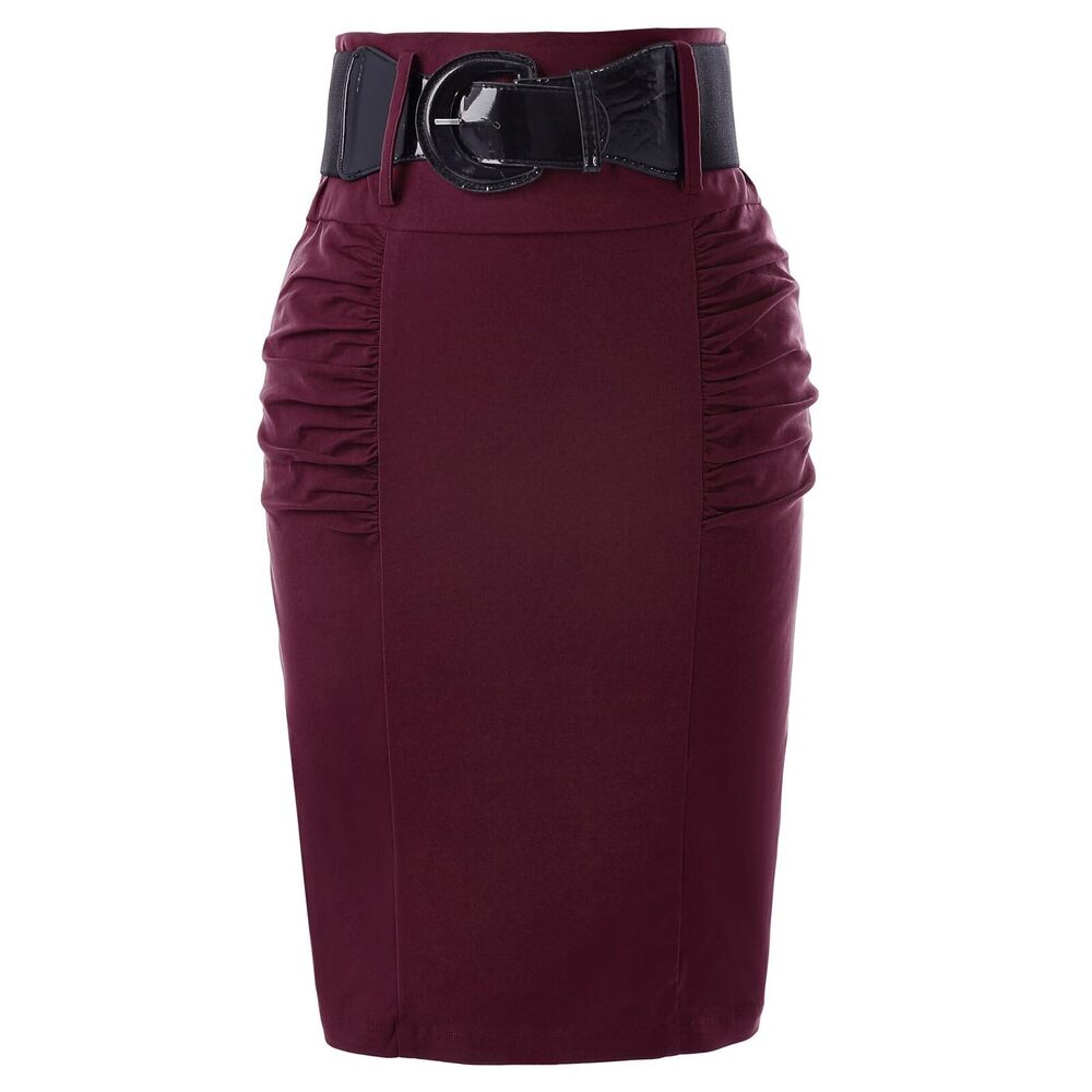 9982 Wear to Work Pencil Skirt Retro Skirt 1950s Pencil Skirt Wine Red, XL